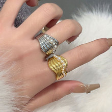 欧美小众设计复古流动珍珠宽版独特戒指女轻奢高级感情侣开口指环
