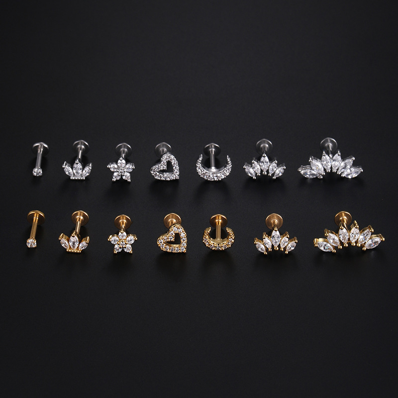 Holiday Occasion 1 Piece Fashion Heart Shape Stainless Steel Zircon Lip Stud