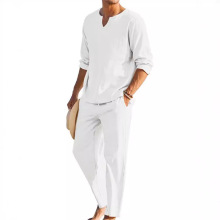 2024夏季新款长袖V领T恤男ins潮流宽松套装休闲上衣套装