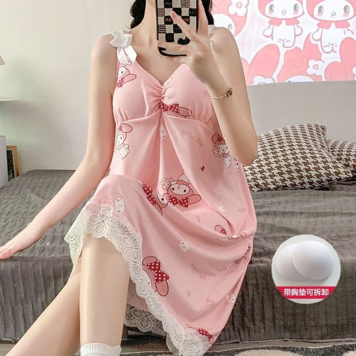 Pijamas al por mayor transfronterizos para mujer de encaje de verano con almohadilla para el pecho para mujer vestido de honda suelto simple para mujer camisón