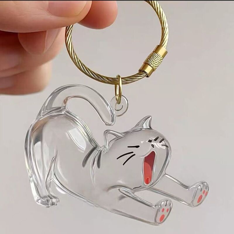 新款躺猫伸懒腰猫透明猫毛收纳扭蛋吊饰钥匙扣包包挂件纪念收藏|undefined