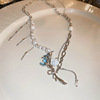 Woven necklace from pearl, design fashionable summer chain for key bag , 2024 years, Korean style, trend of season
