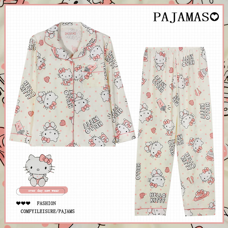 Pijamas a cuadros de algodón para mujer primavera y otoño 2025 nuevo estilo lindo traje de servicio a domicilio de manga larga de perro de pudín estilo ins