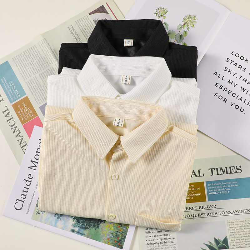 Tendencia de verano Camisa de waffle japonesa de alta gama Camisa de hombre de manga larga fina casual camisa de hombre retro
