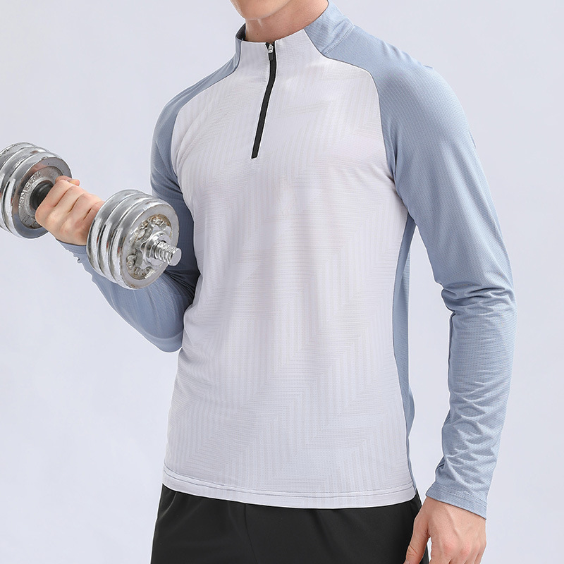 Otoño e Invierno de los nuevos hombres de los deportes al aire libre del collar del soporte media cremallera superior fitness running Slim transpirable de manga larga ropa de secado rápido