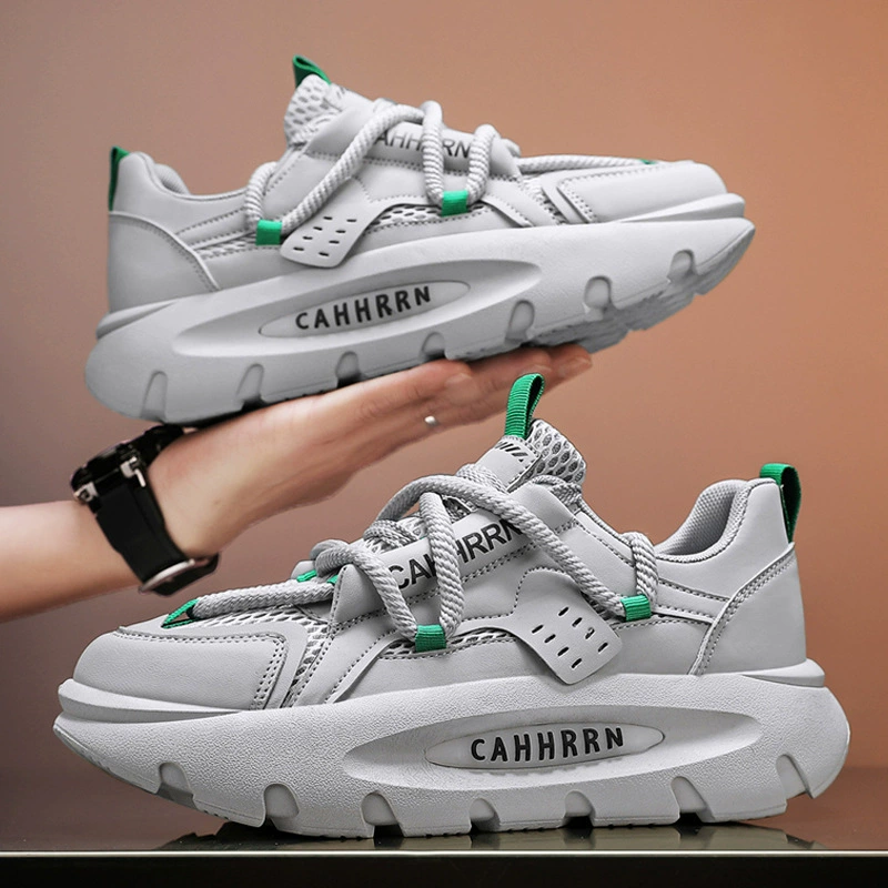 Модные мужские туфли для папы на толстой подошве, сетчатые кроссовки, повседневная обувь для подростков, универсальная студенческая модная обувь, туфли на платформе.