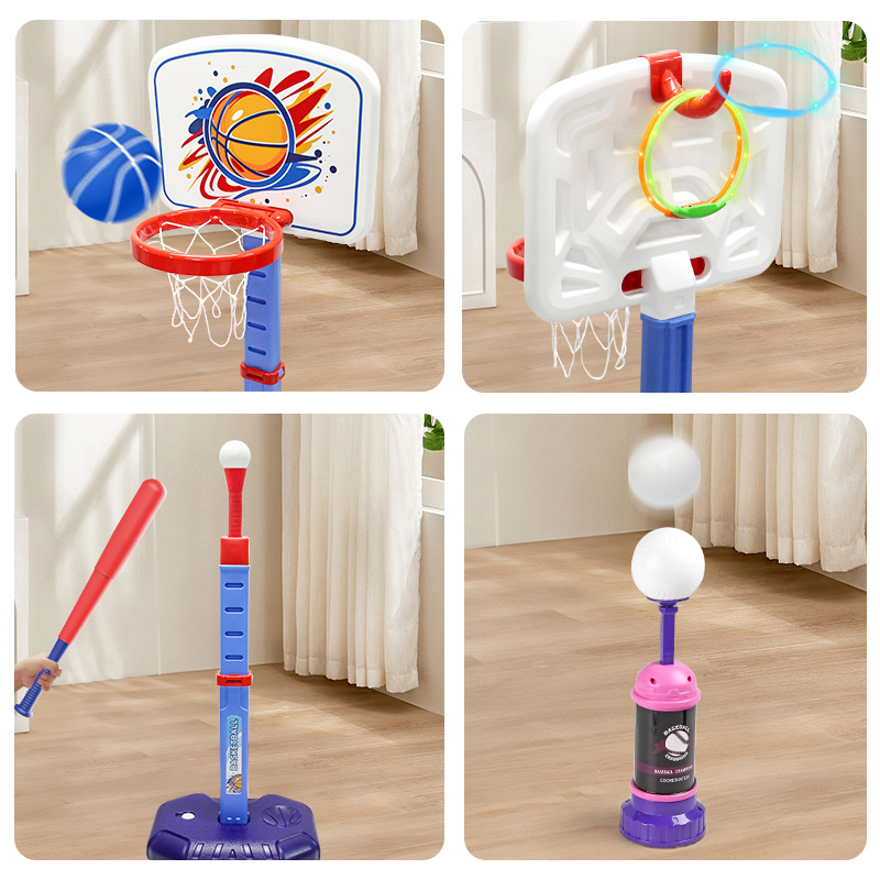 Transfronterizos niños elevación ajustable bastidor de baloncesto indoor al aire libre padres-hijos interactivos de tiro béisbol 4 en 1 juguetes deportivos