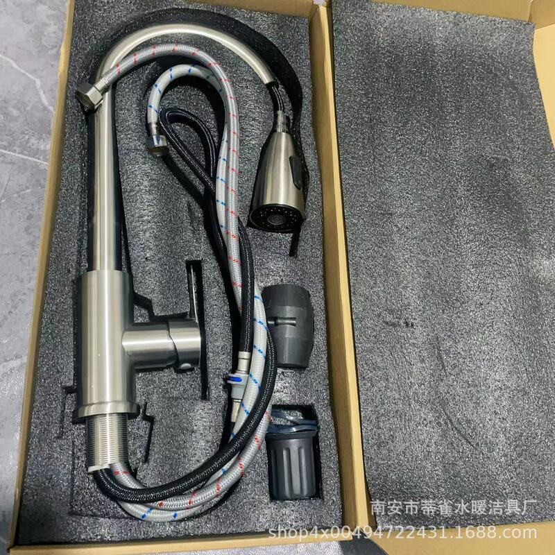 304 stainless steel kitchen dish basin drawing hot and cold universal swivel faucet retractable splash-proof sink