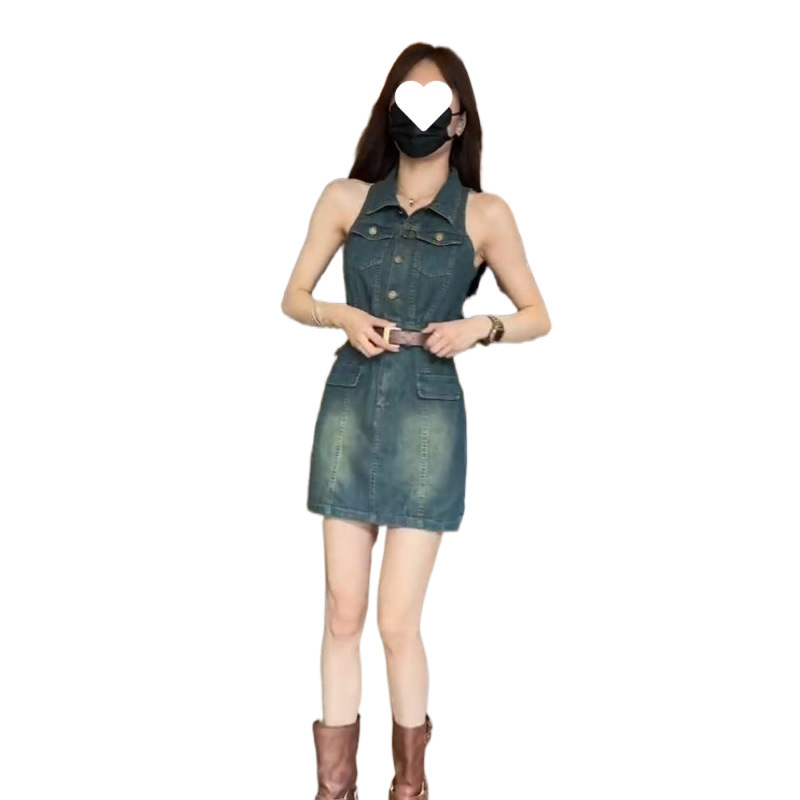 Retro denim summer dress sleevless