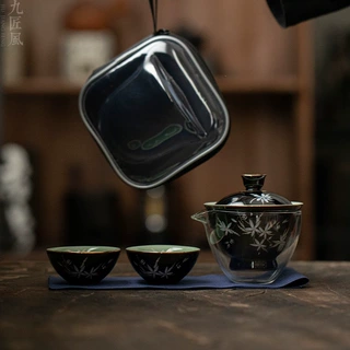 旅行茶具套装杏花一壶二杯便携户外快客杯高档功夫茶具陶瓷伴手礼