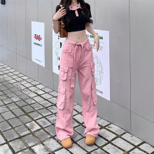 跨境TEMU外贸2025新款美式复古多口袋做旧工装裤女拽酷街头宽松显