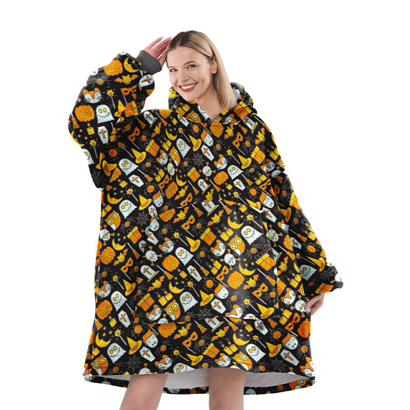 Halloween gran franela pareja ropa casera casual pijamas calentamiento europeo y americano encapuchado pijama perezoso