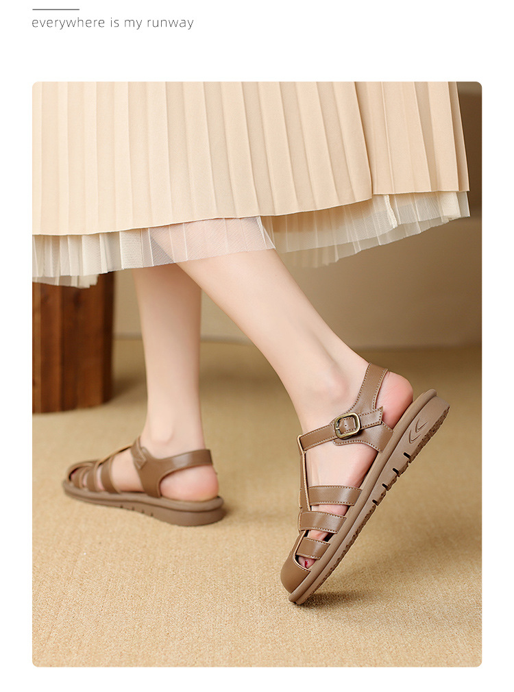 Dép sandal xỏ ngón nữ đế bệt phong cách La Mã — AF206F màu đen chi tiết 23
