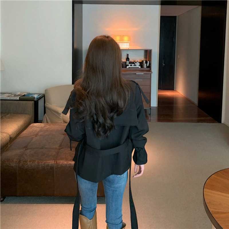 실제 사진과 실제 가격  한국 스타일 타이 허리 기질 윈드브레이커 슬림핏 패셔너블 카디건 재킷 여성용