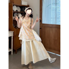 甜美小清新碎花刺绣背心高腰半身裙套装2025夏季新款时尚两件套女