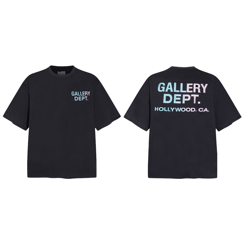 Galería American Trendy Brand Print Manga corta Vintage Verano Sueldo Gradiente Bronceado Camiseta de la calle Hombres
