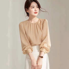 2025秋季超好看小衫女法式早秋上衣香槟色气质通勤长袖衬衫衬衣潮