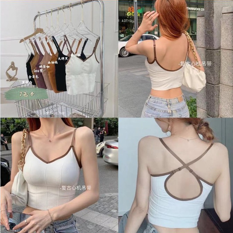 Retro intrigante contraste color Cruz camisola sexy desgaste exterior envuelto pecho grande en forma de U deportes bottoming chaleco para las mujeres
