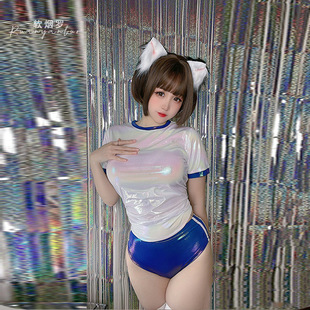 Soft Yanluo Japanese gymnastics suit laser patent leather cos two-dimensional sexy underwear student shorts suit photoshoot 081