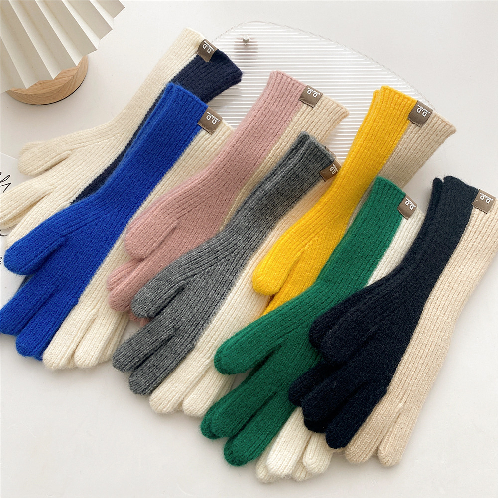 Femmes Mode Bloc De Couleur Tricot Gants 1 Paire display picture 2