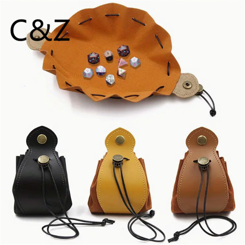 Dice storage bag leather drawstring pouch board game accessories dice tray folding game bag