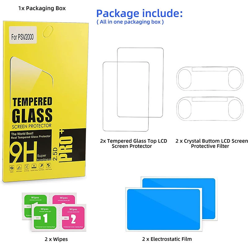 Защитное стекло-скрин tempered glass (Sony) PSV2000 — 2.5D 0.3 мм, пленка для экрана + задняя, набор