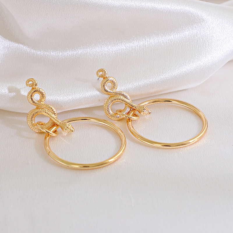 Wholesale Fashion Exaggerated Retro Circle Earrings Geometric Snake-shaped Golden Personalized Earrings display picture 5