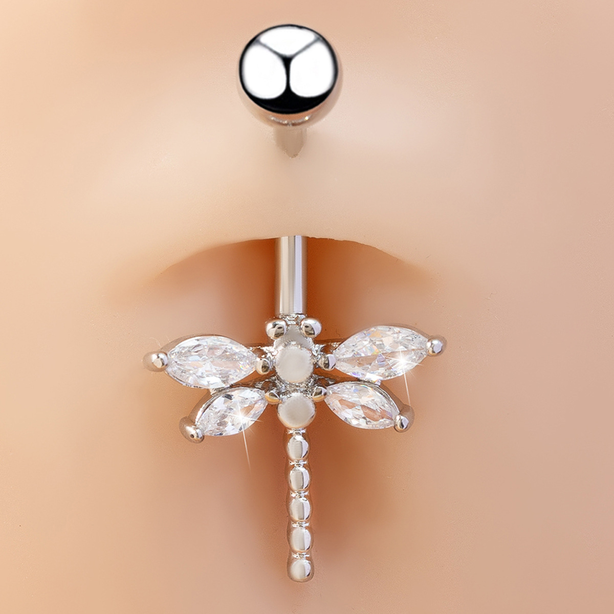 Piercing nombril libellule avec zircon - bijou de ventre élégant_voghion.com