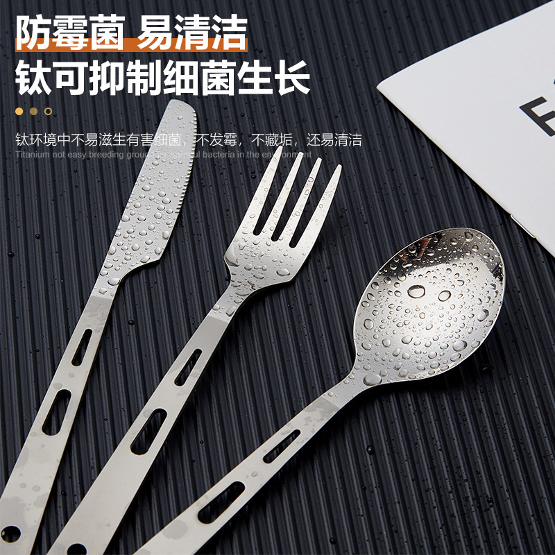 Cuchillo de lijado hogar cuchara de titanio puro al aire libre, tenedor, cuchara, camping portátil ligero viaje vajilla de titanio al por mayor