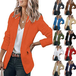 2025秋季新款气质外套亚马逊wish女式长袖纯色西装领单排扣西装