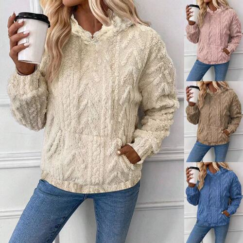 European and American cross-border Amazon Wish women's winter crew neck embroidered hooded loose plush sweatshirt