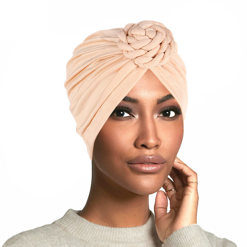 Kapelusz z warkoczem, turban w kształcie ślimaka, uniwersalny damski turban w jednolitym kolorze, na co dzień_voghion.com