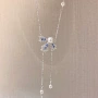 s925蓝白流苏纯银锁骨链