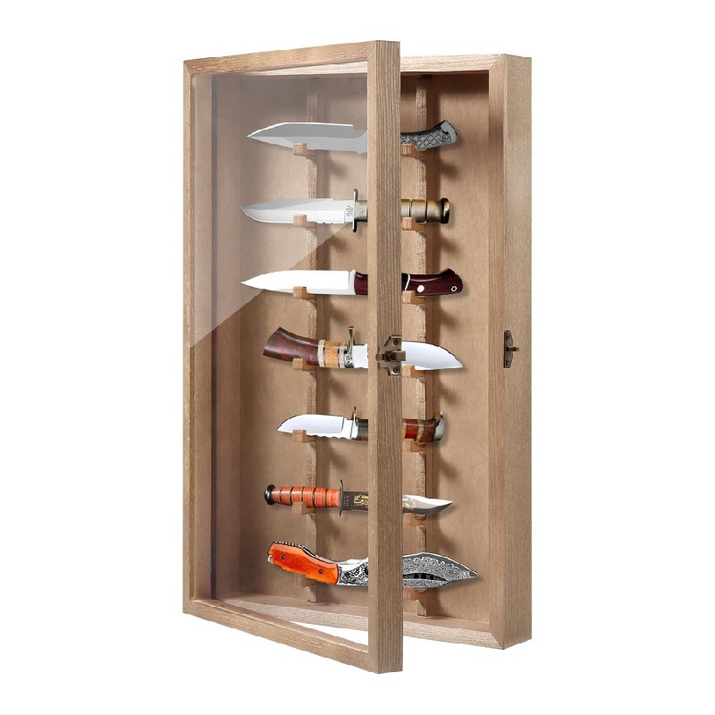 木质刀具收纳盒透明展示架多层壁挂式木制刀三角龙刀展示盒储物