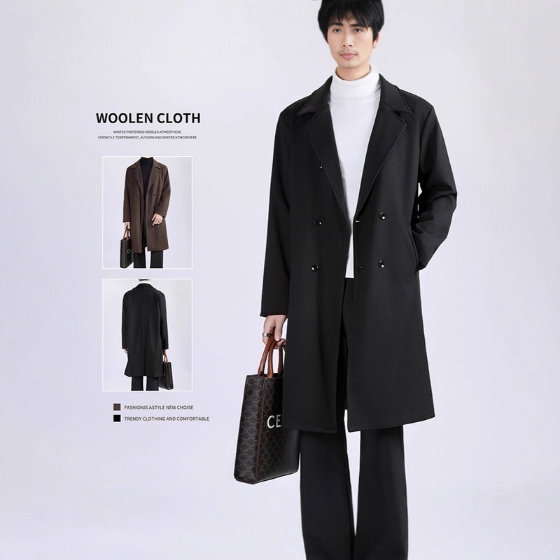 Korean-Style Loose Suit Collar Trench Coat for Men, Mid-Length, Stylish Autumn and Winter Jacket, Mature and Sophisticated Style, High-End Men's Coat Korean-Style Loose Suit Collar Trench Coat for Men, Mid-Length, Stylish Autumn and Winter Jacket, Mature and Sophisticated Style, High-End Men's Coat