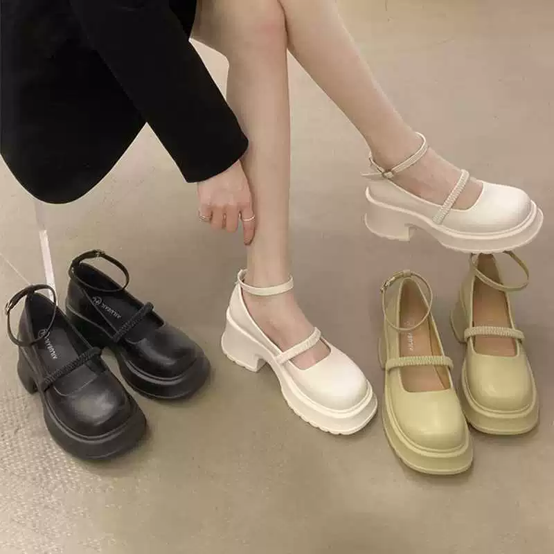Женские туфли Мэри Джейн, новинка весны 2023, модные Универсальные маленькие туфли на высоком каблуке, Нескользящие милые кожаные туфли в западном стиле