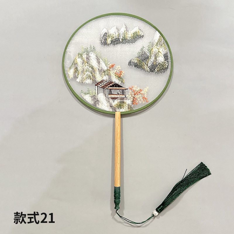 Abanico de grupo bordado Abanico redondo clásico Abanico de palacio Hanfu chino Estilo antiguo Mango largo Borla Cheongsam Ventilador de baile de seda transparente