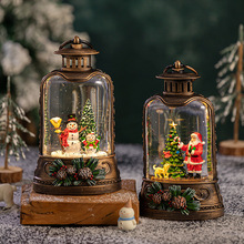 圣诞节手提小号老人复古下雪雪人古铜音乐盒摆件儿童水晶球八音盒