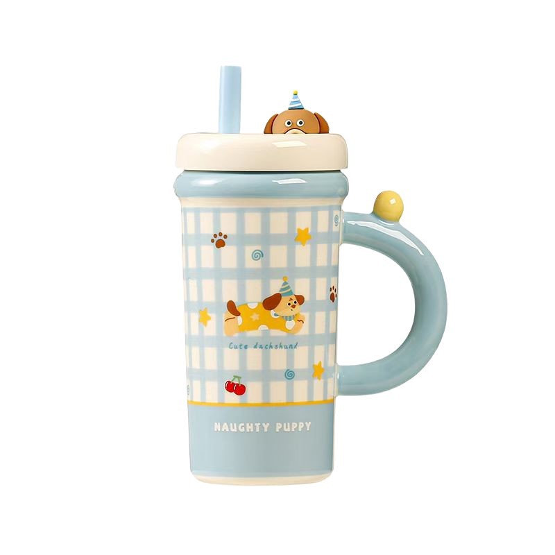 Capacidad de dibujos animados de gran tamaño taza de regalo de mano hermosa taza de paja de alto valor facial en línea para niños niñas taza de agua