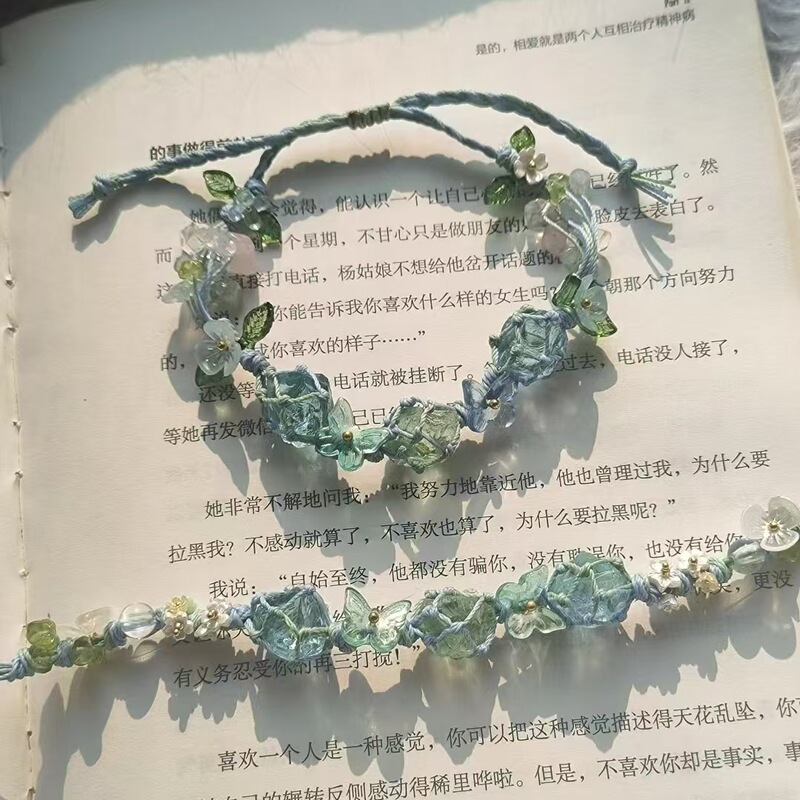 【Zhi Die】Macrame Synthetic Raw Stone Woven Mesh Bag New Chinese Style Braided Rope Hand Rope Forest Style Crystal Bracelet for Women