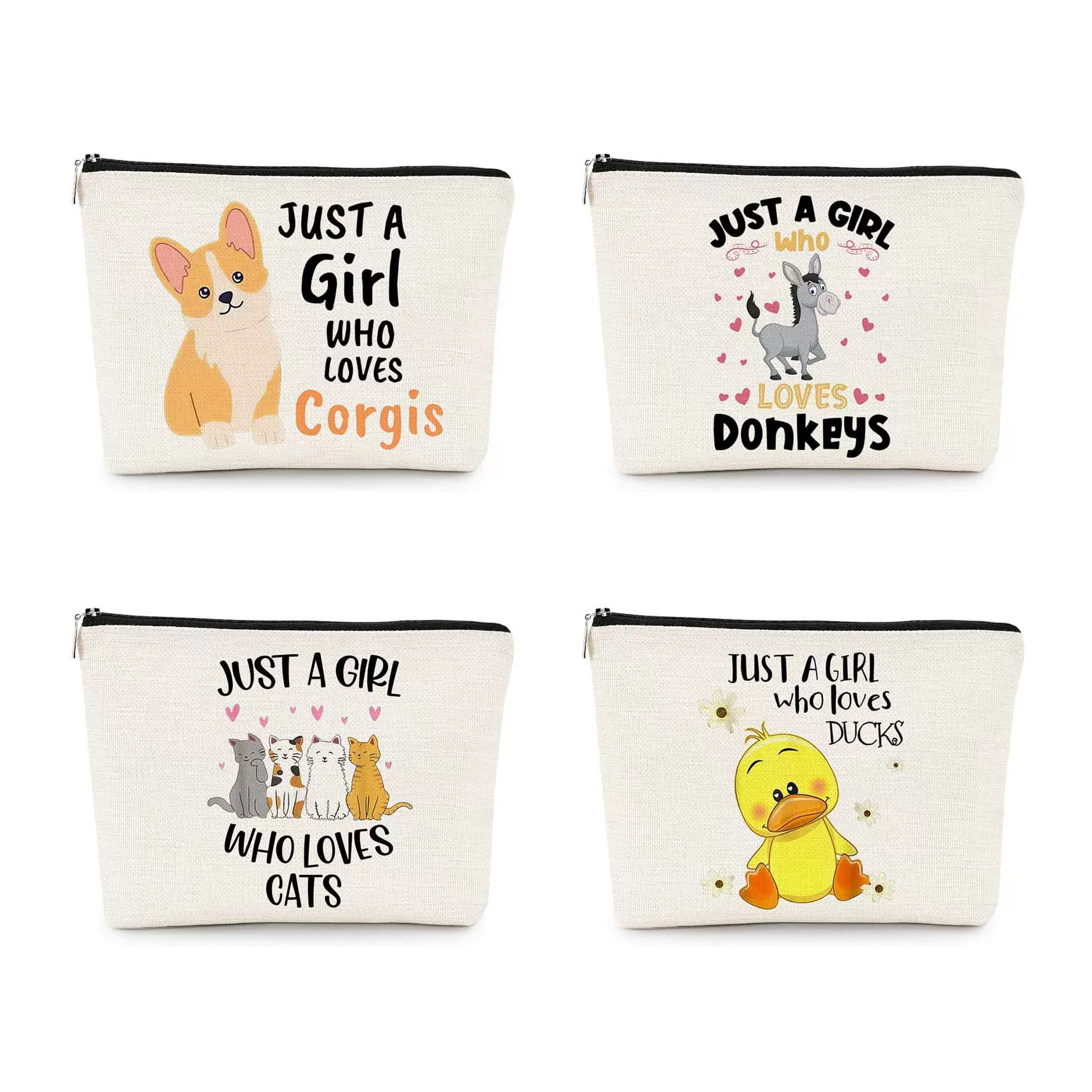 跨境热销动物图案数码印花防水亚麻化妆包便携简约收纳化妆包