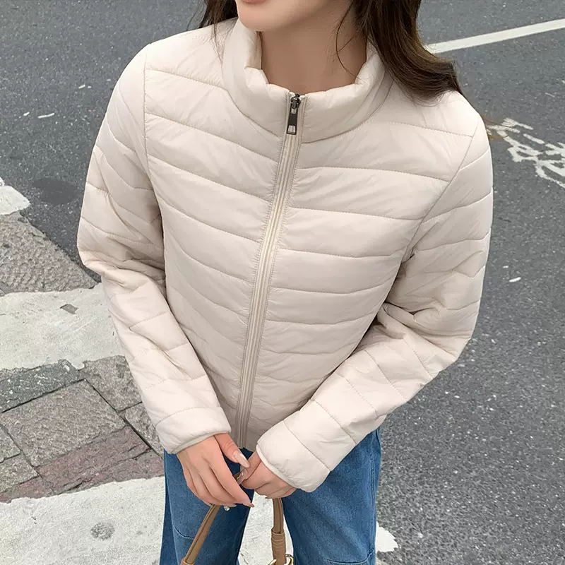 K1503秋冬新款女立领短款棉服轻薄修身休闲外套通勤居家简约棉衣