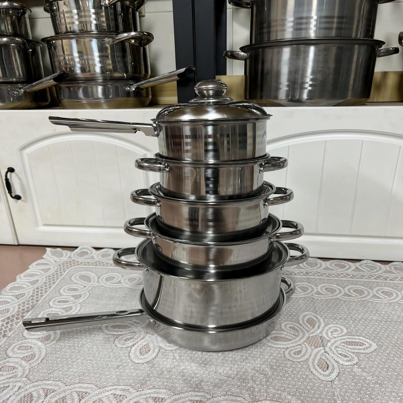 Fuente transfronteriza de olla de acero inoxidable engrosada y de fondo múltiple 15pcs combinación de olla de cocina 35pcs pot