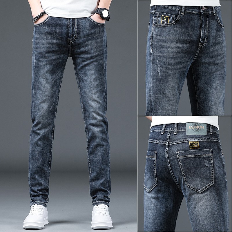 Casual elastic trend men's autumn jeans