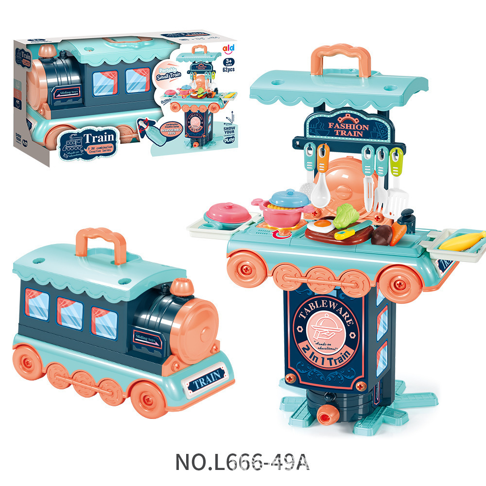 Comercio exterior para niños simulación de tren en casa cocina cubiertos de tocador herramientas de joyería juego de postres juguetes médicos