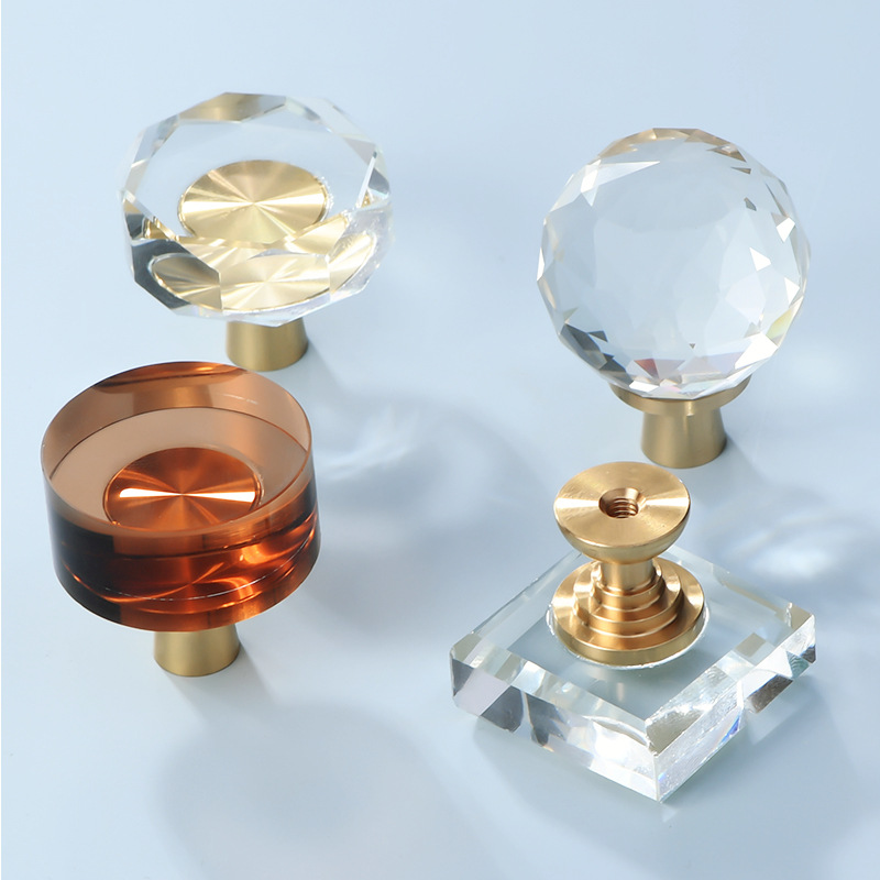 Modern light luxury French style crystal wardrobe small handle cabinet drawer cabinet minimalist high-end single hole brass door handle