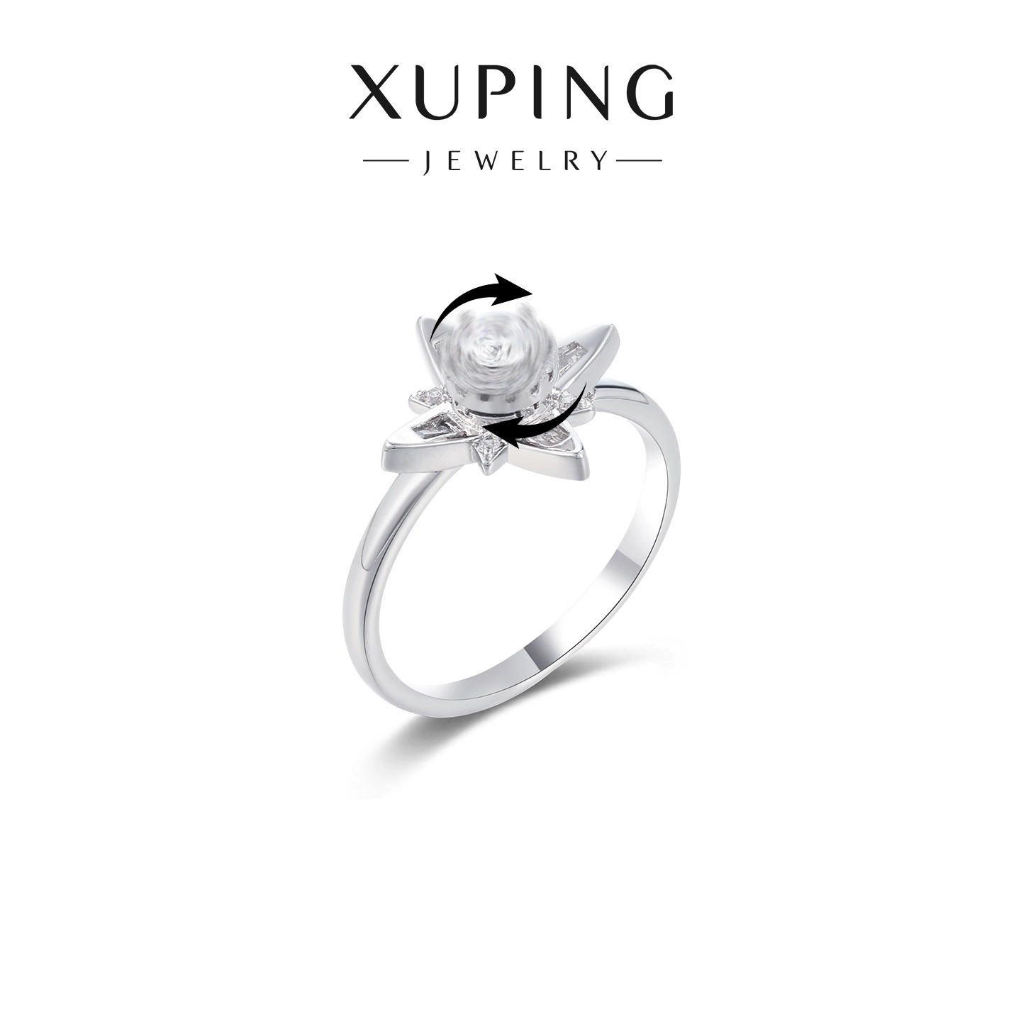 Xuping nuevo anillo giratorio micro incrustado con zirconio, diseño de nicho de moda simple de alto nivel anillo al por mayor