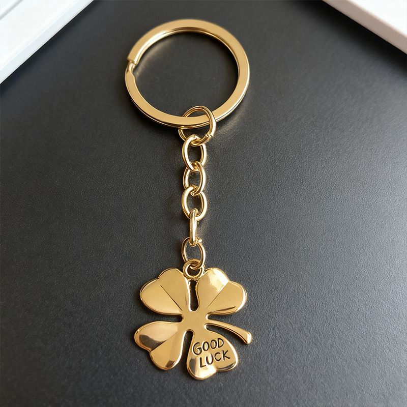 Cross-Border New Fashion Letter Goodluck Jewelry Simple Four-Leaf Clover Keychain Bag Pendant_voghion.com