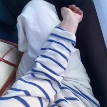 清仓捡漏～正品剪标蓝色条纹防晒罩衫t恤长袖女夏季冰丝针织上衣