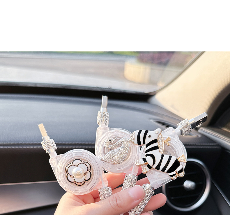 Car Charger Fast Charging Cigarette Lighter Light Luxury Car One to Three Multi-Function Telescopic Three-In-One Mobile Phone Data Cable